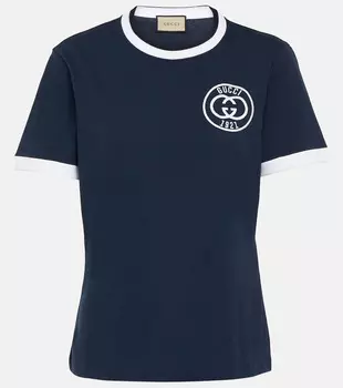 Футболка из хлопкового джерси Interlocking G Gucci, Sporty Navy/Mix