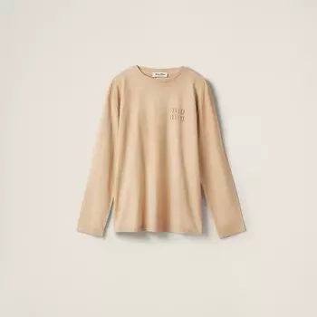 Футболка из хлопкового джерси окрашенного в готовом виде Miu Miu, белый