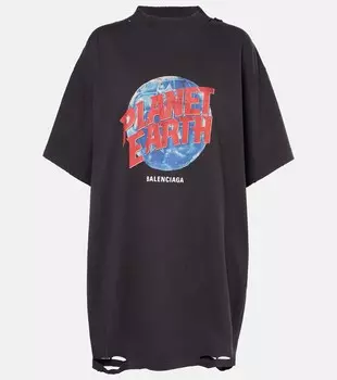 Футболка из хлопкового джерси "Планета Земля" Balenciaga, Washed Black