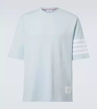 Футболка из хлопкового джерси с 4-полосным принтом Thom Browne, светло-синий