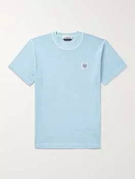 Футболка из хлопкового джерси с аппликацией логотипа STONE ISLAND, синий