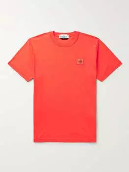 Футболка из хлопкового джерси с аппликацией логотипа STONE ISLAND, апельсиновый