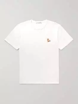 Футболка из хлопкового джерси с аппликацией логотипа MAISON KITSUN, белый