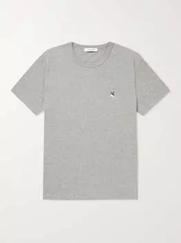 Футболка из хлопкового джерси с аппликацией логотипа MAISON KITSUN, серый