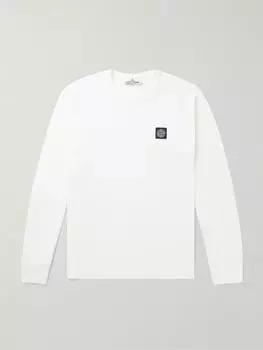 Футболка из хлопкового джерси с аппликацией логотипа, окрашенная в готовом виде STONE ISLAND, белый