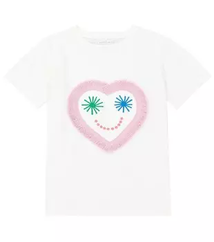 Футболка из хлопкового джерси с аппликацией Stella McCartney Kids, белый