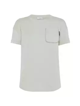 Футболка из хлопкового джерси с блестящей лентой Brunello Cucinelli, цвет mint green
