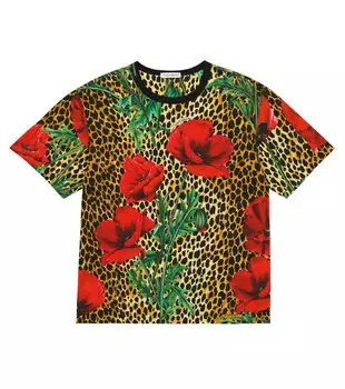 Футболка из хлопкового джерси с цветочным принтом Dolce&Gabbana, разноцветный
