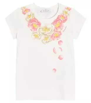 Футболка из хлопкового джерси с цветочным принтом Monnalisa, белый