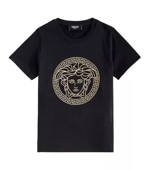 Футболка из хлопкового джерси с декором Medusa Versace, черный