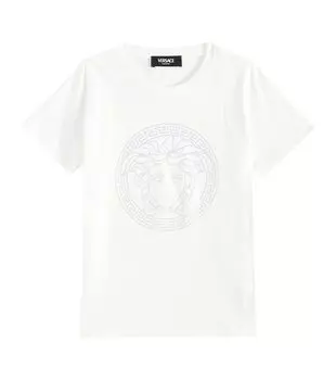 Футболка из хлопкового джерси с декором Medusa Versace, белый