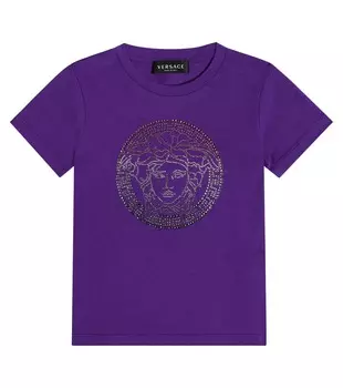Футболка из хлопкового джерси с декором Medusa Versace, фиолетовый