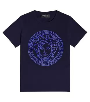 Футболка из хлопкового джерси с декором Medusa Versace, синий