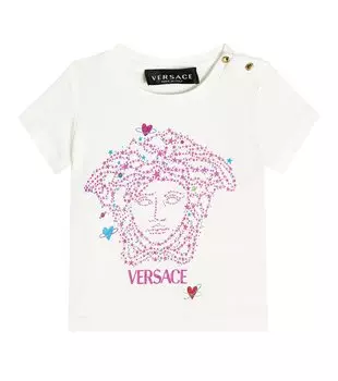 Футболка из хлопкового джерси с детским принтом Versace Kids, белый