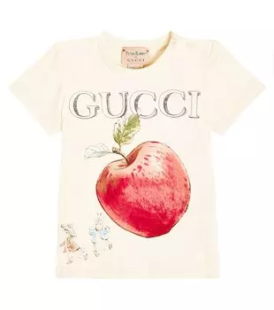 Футболка из хлопкового джерси с детским принтом Gucci Kids, желтый