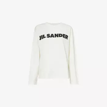 Футболка из хлопкового джерси с длинными рукавами и логотипом Jil Sander, цвет porcelain