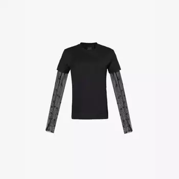 Футболка из хлопкового джерси с фирменной вышивкой и сетчатыми рукавами Givenchy, черный
