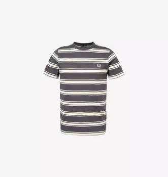 Футболка из хлопкового джерси с фирменной вышивкой в полоску Fred Perry, серый