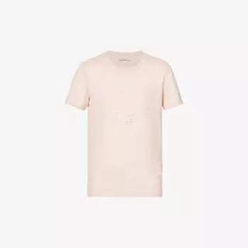 Футболка из хлопкового джерси с фирменным декором и стразами Moncler, розовый