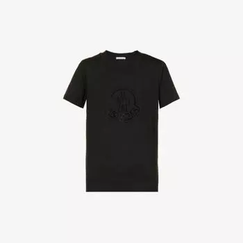 Футболка из хлопкового джерси с фирменным декором и стразами Moncler, черный