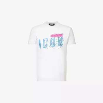 Футболка из хлопкового джерси с фирменным принтом Icon Dsquared2, белый