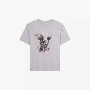 Футболка из хлопкового джерси с фирменным принтом и короткими рукавами The Kooples, цвет gris clair