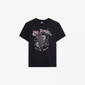 Футболка из хлопкового джерси с фирменным принтом и короткими рукавами The Kooples, черный