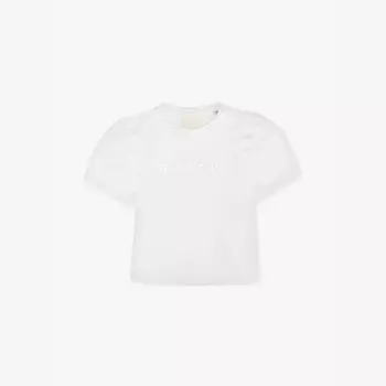 Футболка из хлопкового джерси с фирменным принтом и рукавами-фонариками, 6 месяцев - 3 года Givenchy, белый