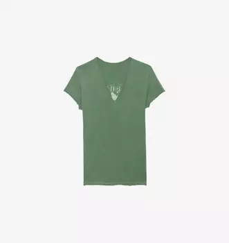 Футболка из хлопкового джерси с фирменным V-образным вырезом Zadig&Voltaire, цвет coriander