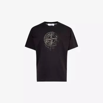 Футболка из хлопкового джерси с графическим принтом Compass Stone Island, черный