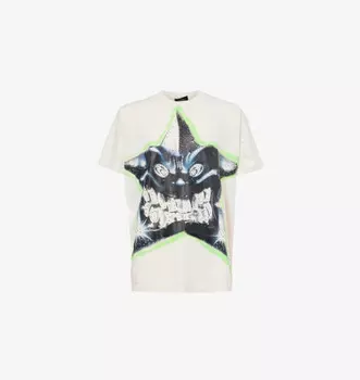 Футболка из хлопкового джерси с графическим принтом и потертостями Hellstar, белый