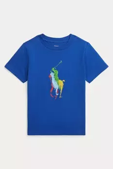 Футболка из хлопкового джерси с изображением большого пони Polo Ralph Lauren, синий
