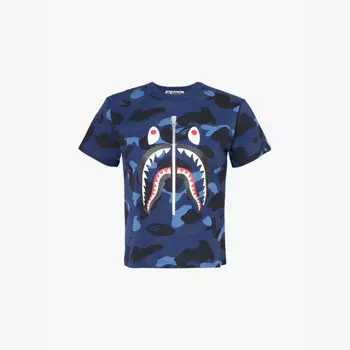 Футболка из хлопкового джерси с камуфляжным принтом и рисунком акулы A Bathing Ape, синий