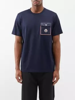 Футболка из хлопкового джерси с карманами на клапанах Moncler, синий