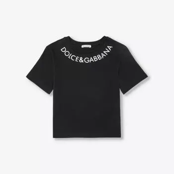 Футболка из хлопкового джерси с короткими рукавами и логотипом, 6–12 лет Dolce & Gabbana, черный