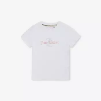 Футболка из хлопкового джерси с короткими рукавами, украшенная стразами, 7–16 лет Juicy Couture, белый