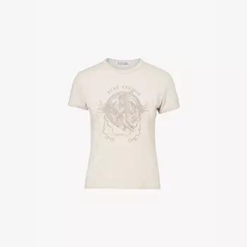 Футболка из хлопкового джерси с короткими рукавами и графическим принтом Acne Studios, серый