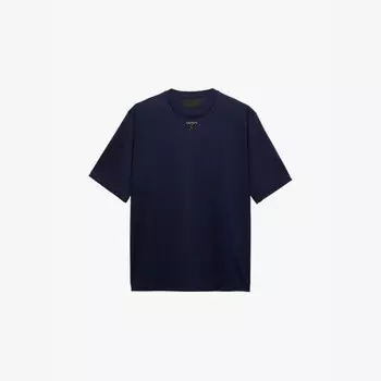 Футболка из хлопкового джерси с короткими рукавами и логотипом Prada, синий