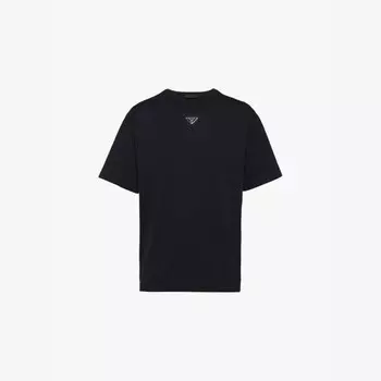 Футболка из хлопкового джерси с короткими рукавами и логотипом Prada, черный