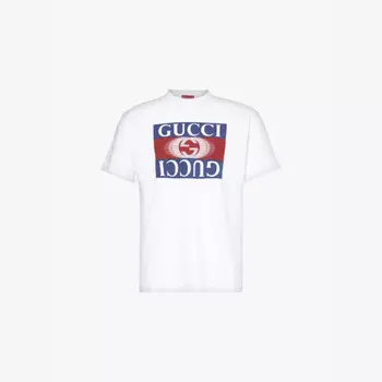 Футболка из хлопкового джерси с короткими рукавами и графическим принтом Gucci, белый