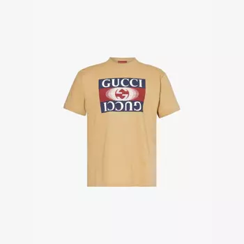 Футболка из хлопкового джерси с короткими рукавами и графическим принтом Gucci, коричневый