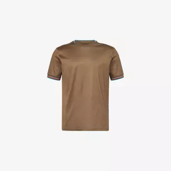 Футболка из хлопкового джерси с короткими рукавами и полосатой отделкой, стандартного кроя Paul Smith, коричневый
