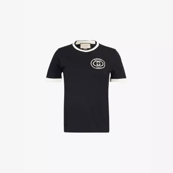 Футболка из хлопкового джерси с короткими рукавами и фирменной вышивкой Gucci, черный