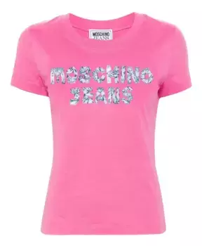 Футболка из хлопкового джерси с короткими рукавами Moschino, розовый