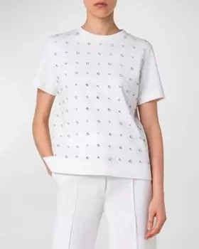Футболка из хлопкового джерси с кристаллами и заклепками Akris punto, цвет Cream