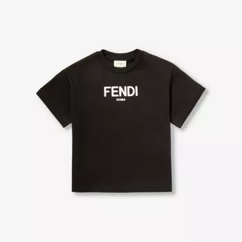 Футболка из хлопкового джерси с круглым вырезом и логотипом, 4–12 лет Fendi, черный