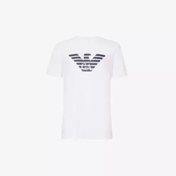 Футболка из хлопкового джерси с круглым вырезом с фирменным принтом Emporio Armani, цвет bianco oaquila