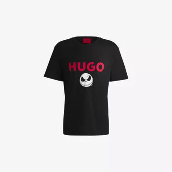 Футболка из хлопкового джерси с круглым вырезом и графическим принтом Hugo, черный