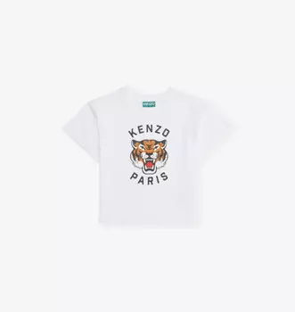 Футболка из хлопкового джерси с круглым вырезом и фирменным принтом для детей 4–14 лет Kenzo, белый