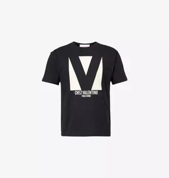 Футболка из хлопкового джерси с круглым вырезом и принтом логотипа Valentino Garavani, цвет nero